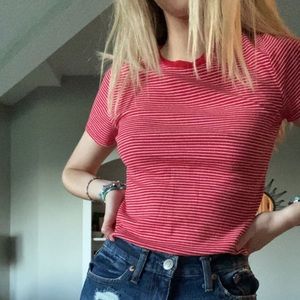striped red and white cropped tee